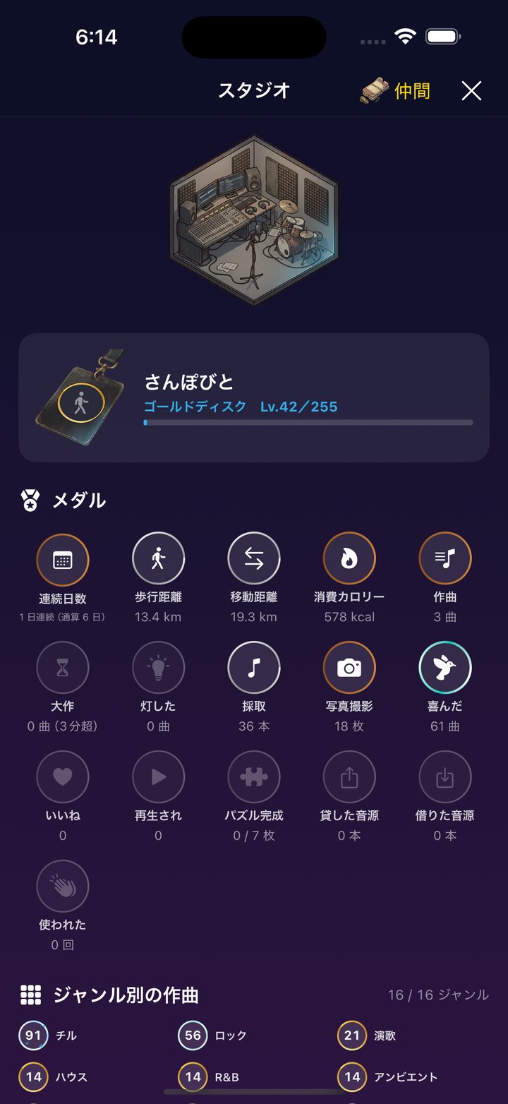 記録とメダル。16ジャンルの作曲数